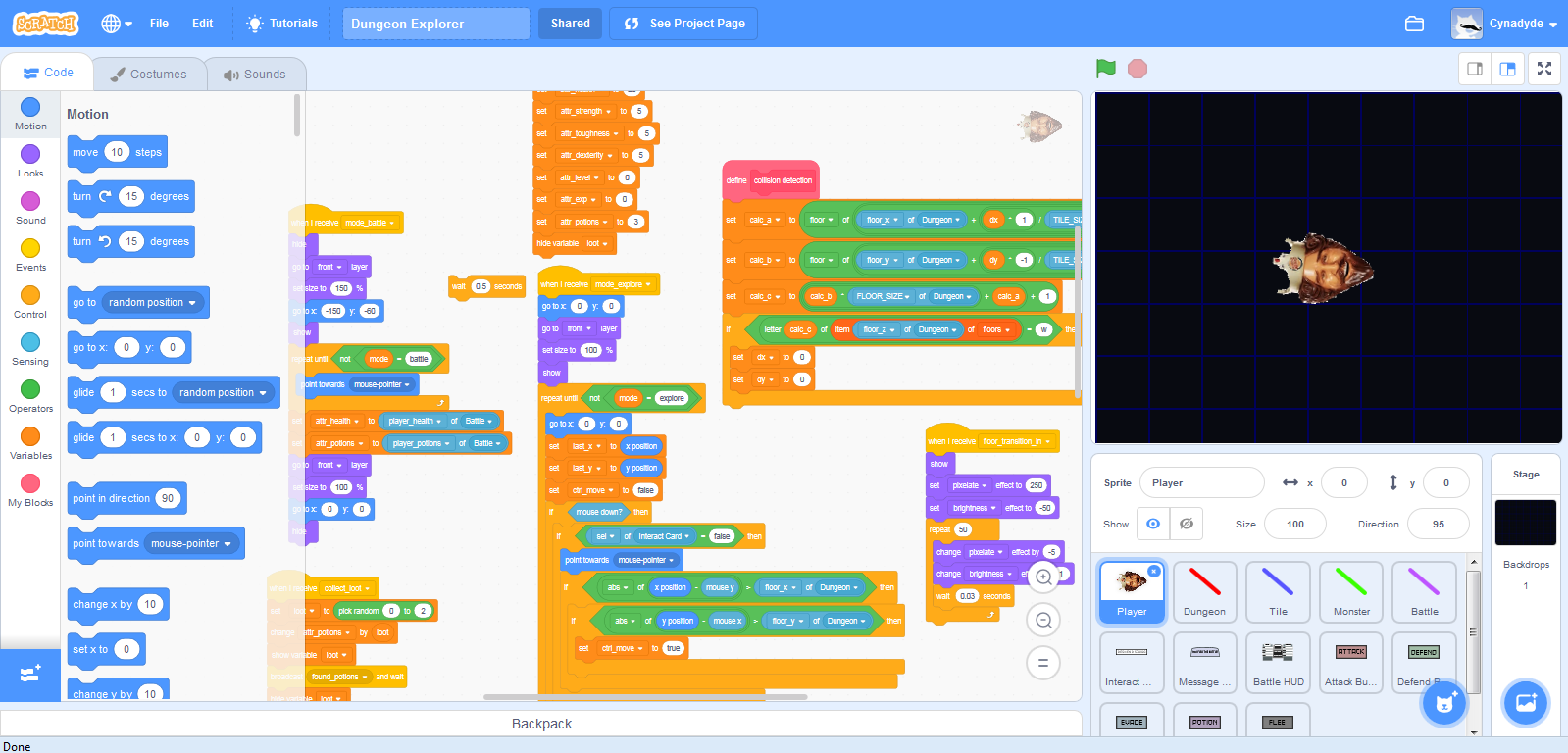 an image of my project in the scratch code editor